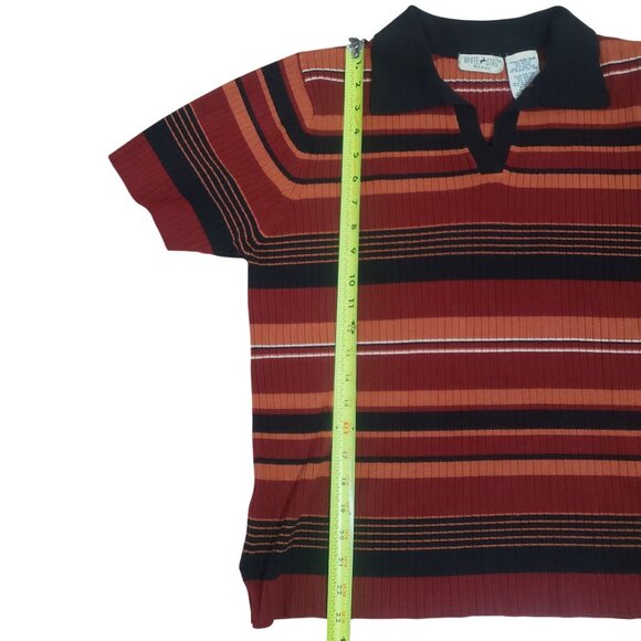 Y2K White Stag Womans Striped Shirt Size 14/16 Short Sleeve Collar Preppy Casual - Picture 7 of 8